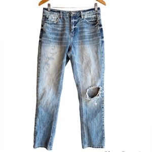 KanCan Boho Distressed High Rise Straight Leg Ankle Jean